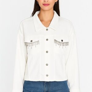 Savanna Jane White Corduroy Jacket with Silver Embellishments. Size Medium